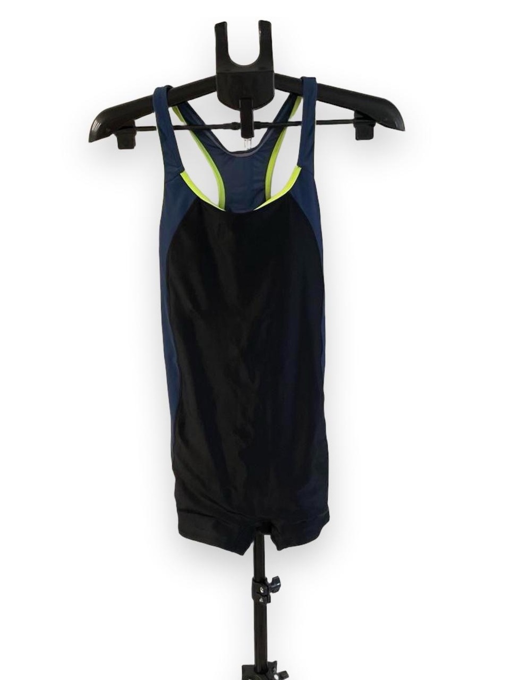 Women's Navy and Black One-Piece Swimsuit with Lime Trim
